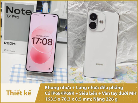 Xiaomi REDMI Note 17 Pro 5G (Snapdragon 6s Gen 4 - Pin 9000mAh) thiet ke redmi note 17 pro mobilecity