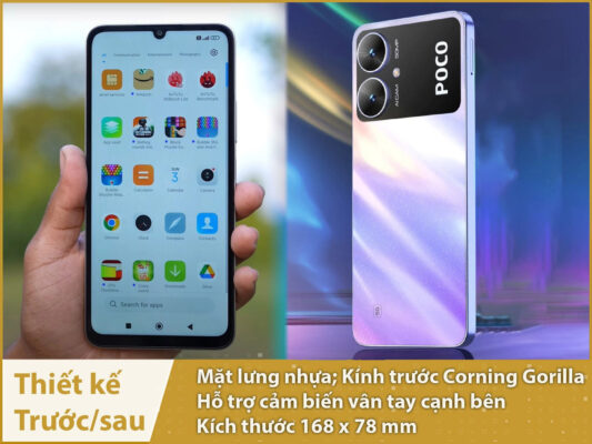 Xiaomi POCO M6 5G (Dimensity 6100+ - Pin 5000 mAh) xiaomi poco m6 5g danh gia cac mat truoc sau
