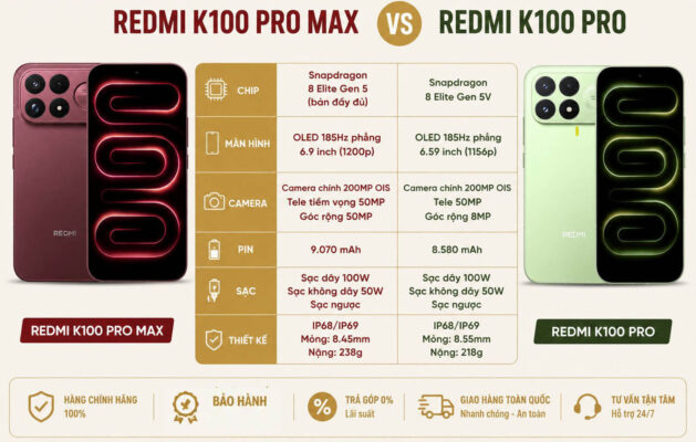 Xiaomi REDMI K100 Pro Max (Snapdragon 8 Elite Gen 5 - Pin 9070mAh) so sanh redmi k100 pro max vs redmi k100 pro 1