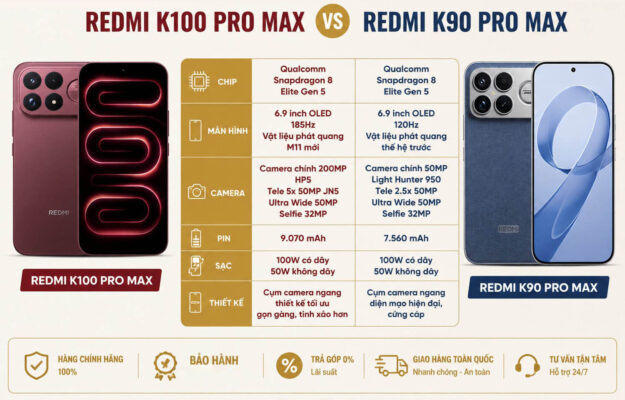 Xiaomi REDMI K100 Pro Max (Snapdragon 8 Elite Gen 5 - Pin 9070mAh) so sanh redmi k100 pro max vs redmi k90 pro max 1